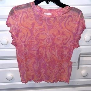 (BRAND NEW) MESH STRETCH ORANGE/PINK TOP